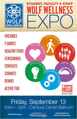 UWG’s Health Services and Human Resources Department present the 2013 Wolf Wellness Expo, an annual University of West Georgia health education fest. 
