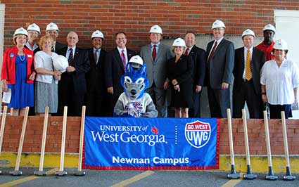 Government officials, representatives from UWG and Newnan Hospital and community members joined together on Monday, September 9, 2013, to celebrate a “brickbreaking,” rather than a “groundbreaking,” to officially begin the renovations and construction to transform Newnan Hospital into the new UWG-Newnan Center. 
